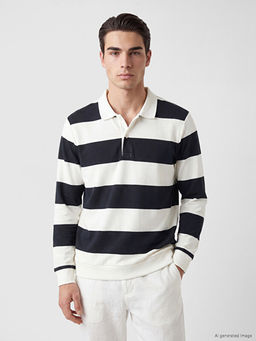 Polo Yaka Renk Bloklu Erkek Sweatshirt