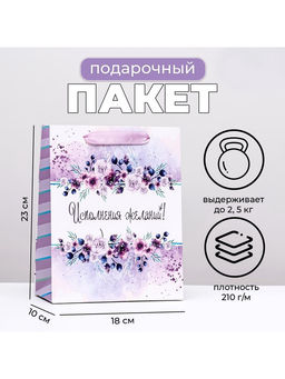 Цена за 2 шт. Пакет подарочный ламинированный вертикальный «Исполнения желаний», 18×23×10 см