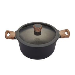 0572 GIPFEL Кастрюля OLIVER 24х11.5см/4,3л из литого алюминия с индукционным дном, с антипригарным гранитным покрытием Pfluon Granite, со стеклянной крышкой, c бакелитовой ручкой с покрытием Soft-touch. Толщина: 2,0/4,7мм