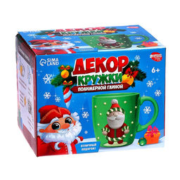 Декор кружки полимерной глиной на новый год Дед Мороз, 300 мл, набор для творчества