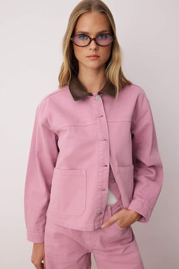 Gul Kurusu Deri Yaka Ve Cep Detayl? Denim Gomlek Ceket TWOAW26CE00002 - Trendyolmilla фото 2