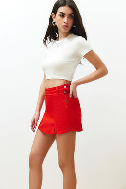 K?rm?z? Y?rtmacl? Denim Sort Etek TWOSS23SR00091