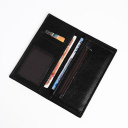 Портмоне мужское без застежки, отдел для купюр, для карт, для монет, чёрное