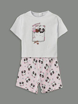 Bask?l? K?z ?ocuk ?ortlu Pijama Tak?m