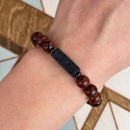 Браслет регулируемый из Обсидиана и Лавы