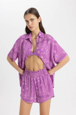 Fall in Love Regular Fit Desenli Viskon Plaj Sortu