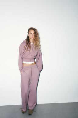 PANTAL?N RECTO FELPA / Rosa tiza