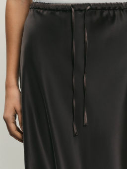 Сатиновая юбка миди с поясом на кулиске / Zarina  фото 5