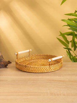 Поднос плетёный 22х22х3 см, ротанг