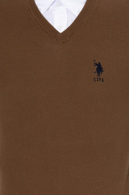 U. S. Polo Assn Мужской базовый трикотажный свитер кокосового цвета с v-образным вырезом - U.s. polo assn фото 18