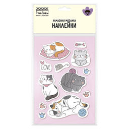 Алмазная мозаика 10*14,7см "Наклейки. Котики" (АМН_65750, "ТРИ СОВЫ") частичное заполнение