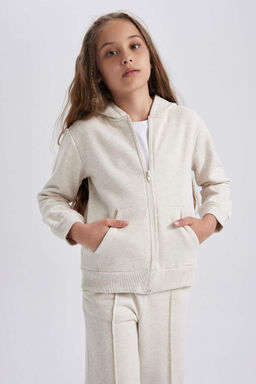 Мягкий пушистый спортивный школьный кардиган с капюшоном для девочек