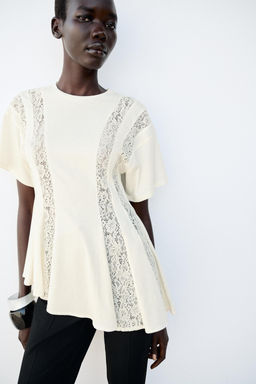 CAMISETA COMBINADA ENCAJE / Crema - Zara фото 2
