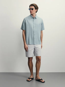 Рубашка regular fit со льном / Zarina  фото 3