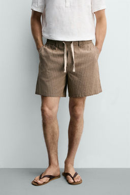 BERMUDA RELAXED FIT ALGOD?N - LINO / Marr?n / Crudo - Zara фото 2