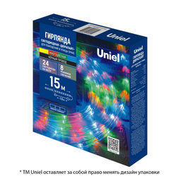 ULD-D50 15M/С08 IP44 MULTI Гирлянда светодиодная Дюралайт, 15м. Коннектор в/к. Разноцветный свет. Провод черный. TM Uniel