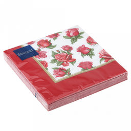 Салфетки бумажные "Bouquet" 33х33см, 3-х слойные, 20 штук в упаковке, 100% целлюлоза, "Скатерть с красными розами" (Россия)