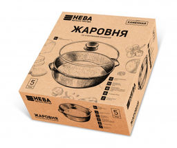Жаровня 3л со стекл.крышкой Каменная Черный гранит арт.186530, НЕВА