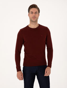 Bordo Slim Fit Bisiklet Yaka Basic Triko Kazak