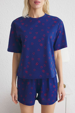 Trendyolmilla Lacivert %100 Pamuklu Kalpli Sortlu Orme Pijama Tak?m? THMSS25PT00222  фото 4