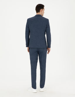 Lacivert Ex. Slim Fit Y_n Keten Kar___ml_ Tak_m Elbise