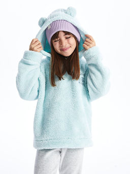 Nak??l? Uzun Kollu Pel?? K?z ?ocuk Hoodie