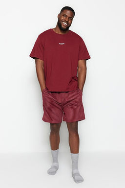 B_y_k Beden Bordo Regular Fit Rahat Bask_l_ _ortlu Pijama Tak_m_ TMNSS23PT00014 - Trendyolmilla фото 2