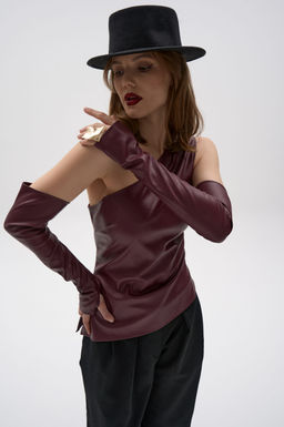 Кожаный топ с рукавами Рикси (бордовый)