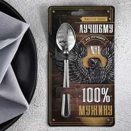 Цена за 2 шт. Ложка чайная с гравировкой 100% мужику, h=14 см