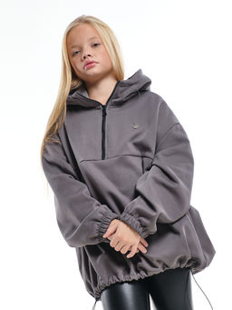Худи оверсайз с капюшоном на молнии утепленное с карманом UD 8038 графит - Mini maxi фото 9