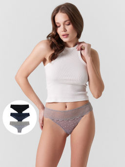 Трусы бразилиана женские в наборе, 3 шт цветочки на сером1 412613-3