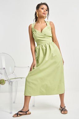 Сарафан льняной со шнуровкой на спине оливковый