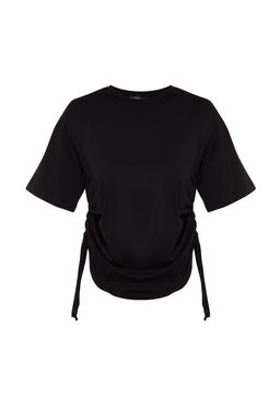 TRENDYOLMILLA Beyaz %100 Pamuk S?rt Bask?l? Buzgulu Oversize/Genis Kesim Bisiklet Yaka T-Shirt TWOSS23TS00150  фото 9