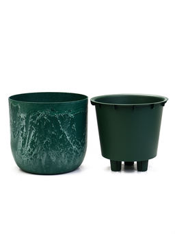 Кашпо для цветов «Микрит», 1 л, d=15 см, h=14 см, со вставкой, пластиковое, зелёное