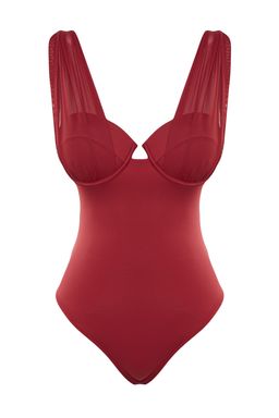 Bordo Balenli Mesh Detayl? Normal Paca Mayo TBESS23MA00317