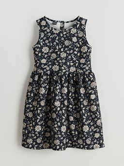 Bisiklet Yaka ?i?ekli K?z ?ocuk Elbise