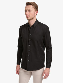 Siyah Oxford Slim Fit Kolay _t_lenebilir G_mlek