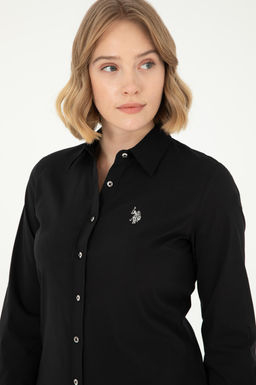 Рубашка женская U.S. Polo Assn. черная хлопок с эластаном  фото 9