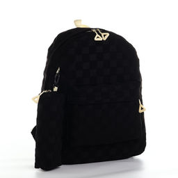 Набор 2 в 1, рюкзак, пенал в клетку, 40х28х13 см, цвет черный