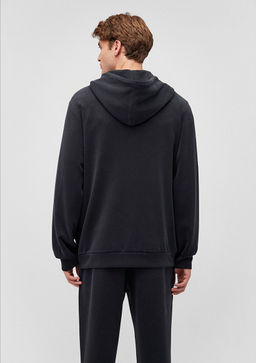 Kapusonlu Siyah Sweatshirt - Mavi фото 4