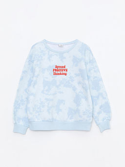 Bisiklet Yaka Bask?l? Uzun Kollu K?z ?ocuk Sweatshirt