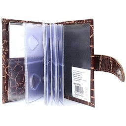 Кредитница Premier-V-144 (с хляст, 2х-рядная, 5внут карм, 32карточки) натуральная кожа коричневый крокодил крупный (3) 203333  фото 3