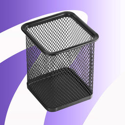 Стакан для ручек, квадратный, металлическая сетка, чёрный