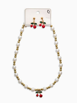 Набор 2 предмета: серьги. кулон Вишня жемчуг, цветной в золоте