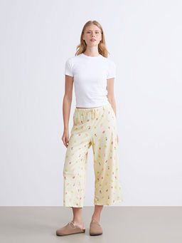 Beli Lastikli Bask?l? Kad?n Kapri Pijama Alt?