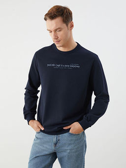 Bisiklet Yaka Bask?l? Erkek Sweatshirt