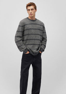 Cizgili Gri Kazak - Mavi фото 2