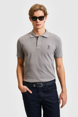 Erkek Slim Fit Polo Yaka Gri Basic Ti__rt