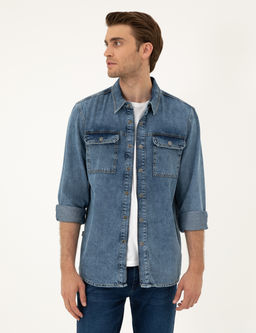 Koyu Mavi Regular Fit Uzun Kollu Jean G_mlek