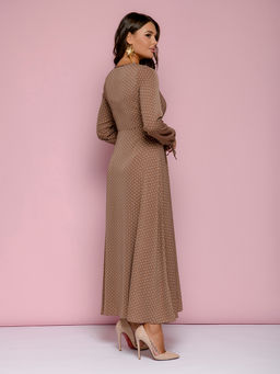 Платье цвета мокко в горошек с длинными рукавами - 1001dress фото 3